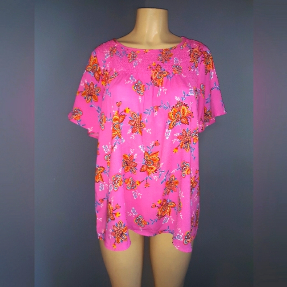💣ODDI PINK FLORAL TOP SZ LG